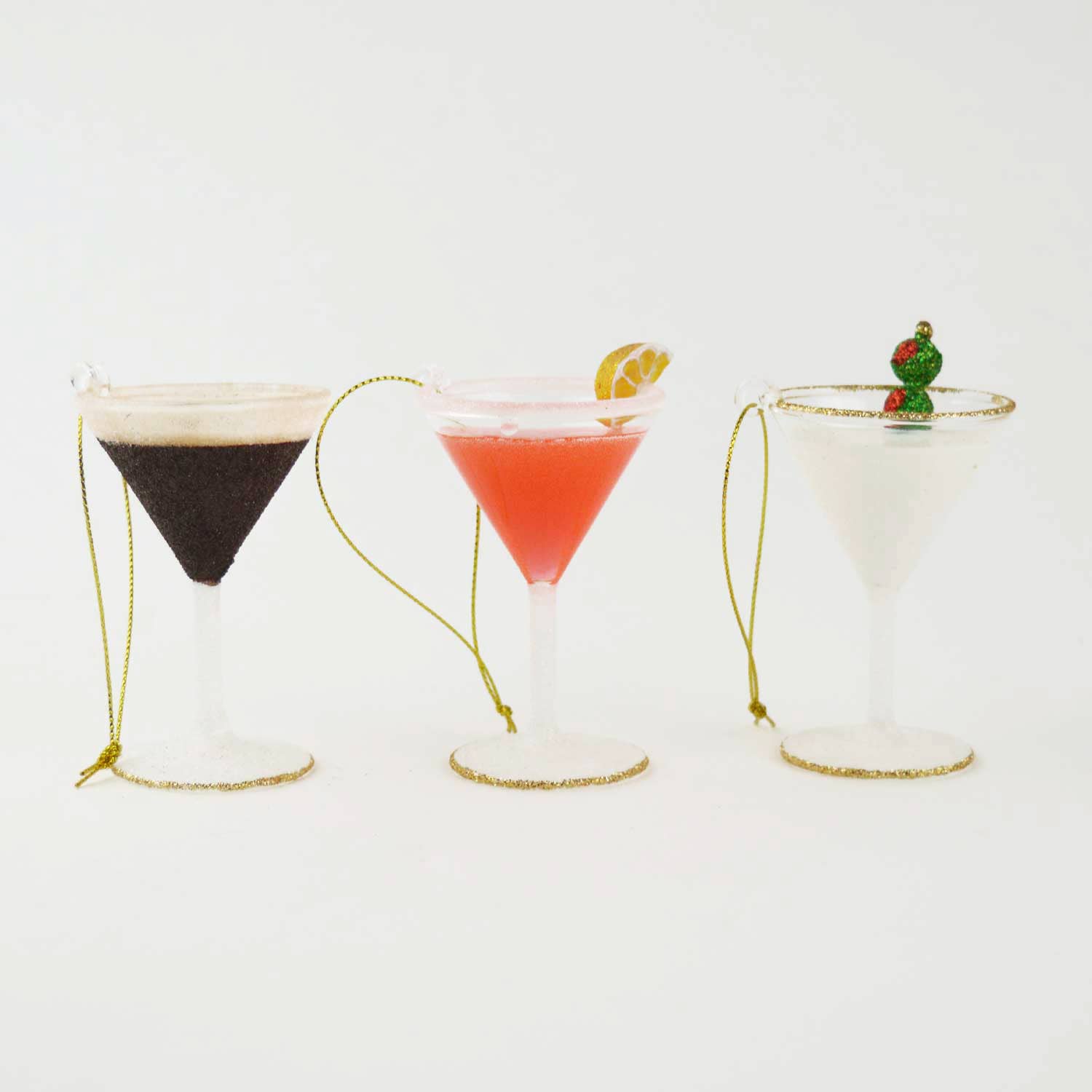 Merry Martini 3pc Glass Ornament Set